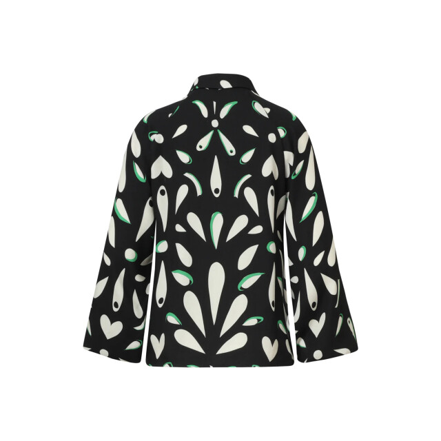 Smashed Lemon Ornament geprint blouse in zwart off white en groen details | 8720331378242 large