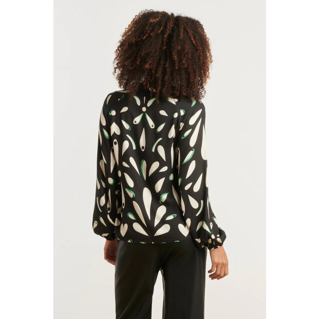 Smashed Lemon Ornament geprint blouse in zwart off white en groen details | 8720331378242 large