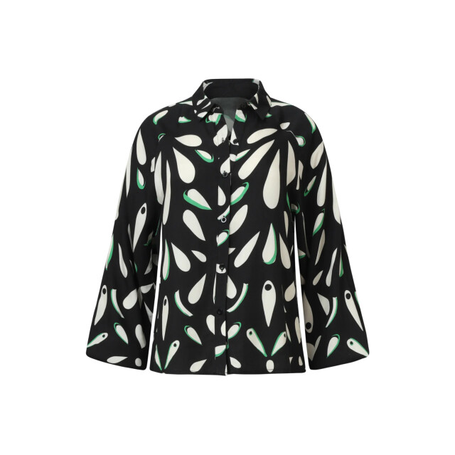 Smashed Lemon Ornament geprint blouse in zwart off white en groen details | 8720331378242 large