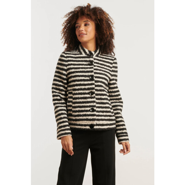 Smashed Lemon Korte bouclé jas met zwart en off-white strepen | 8720331372974 large