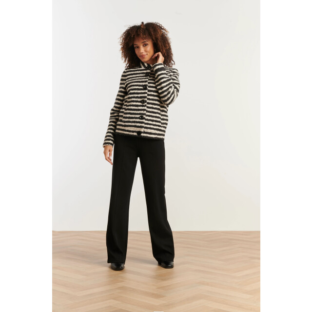 Smashed Lemon Korte bouclé jas met zwart en off-white strepen | 8720331372974 large