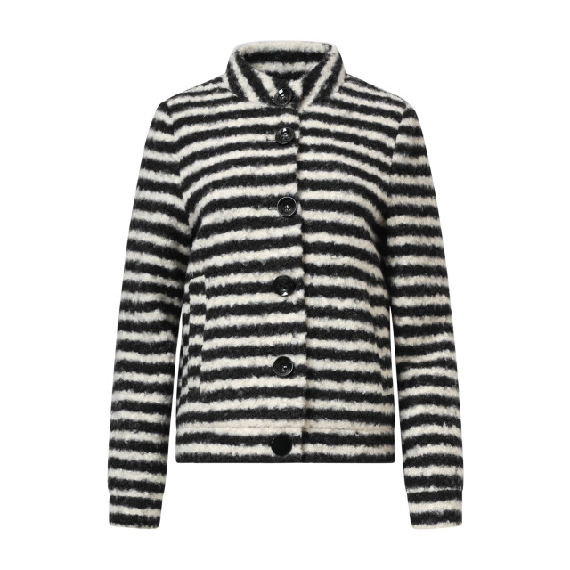 Smashed Lemon Korte bouclé jas met zwart en off-white strepen | 8720331372974 large