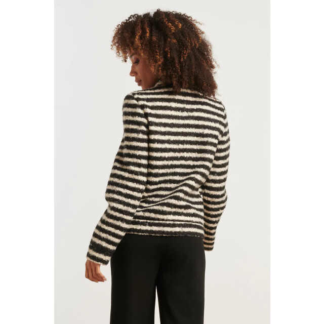 Smashed Lemon Korte bouclé jas met zwart en off-white strepen | 8720331372974 large