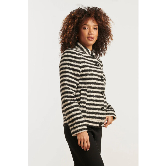 Smashed Lemon Korte bouclé jas met zwart en off-white strepen | 8720331372974 large