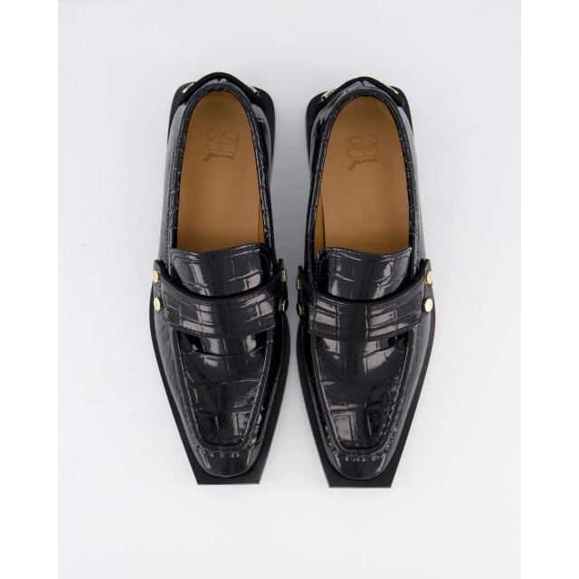 Ganni Dames black croco loafers S3014-099 large