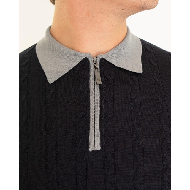 Pal Zileri Heren half zip polo 9B3M0M322-Navy large