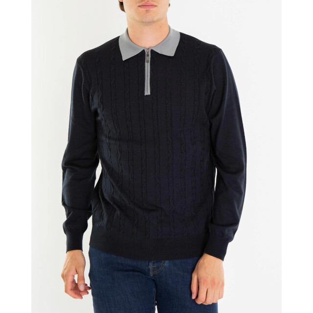Pal Zileri Heren half zip polo 9B3M0M322-Navy large