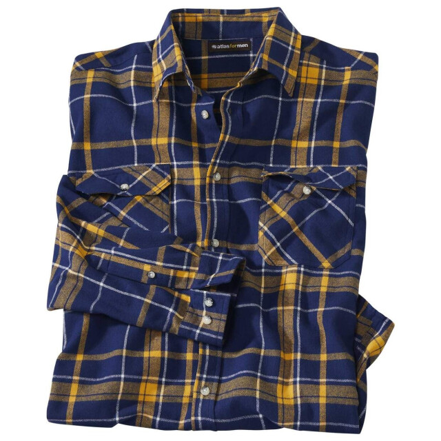 Atlas For Men Heren geruit flannel shirt UTAF1503_navyochre large