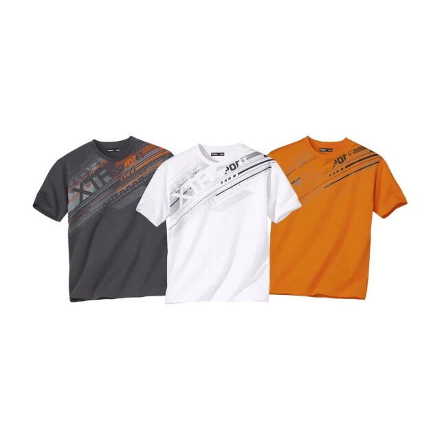 Atlas For Men Heren sport t-shirt met grafische print (pak van 3) UTAF193_whitedarkgreyorange large