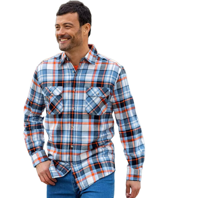 Atlas For Men Heren garengeverfd geruit flanellen overhemd UTAF1401_ecrublueorange large
