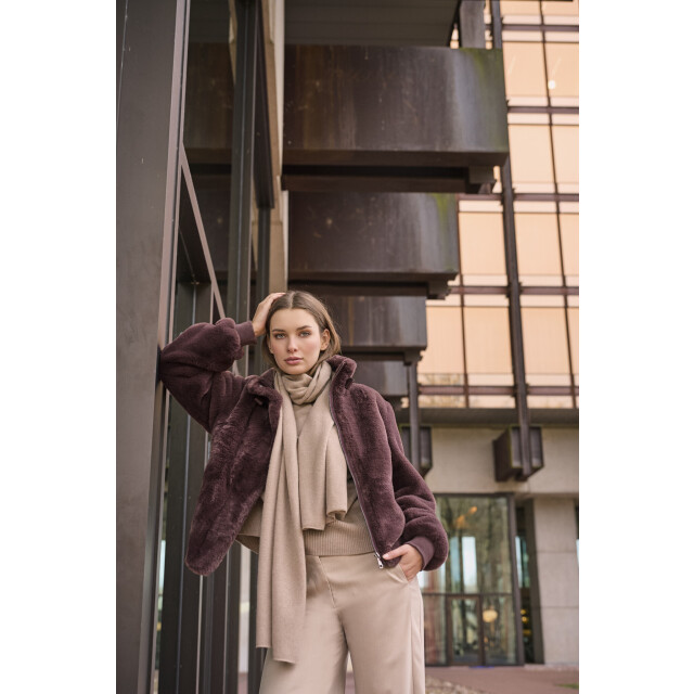Rino & Pelle Ambra.7002511 rino en pelle short fake fur jacket chocolate bean Ambra.7002511 Chocolate bean large