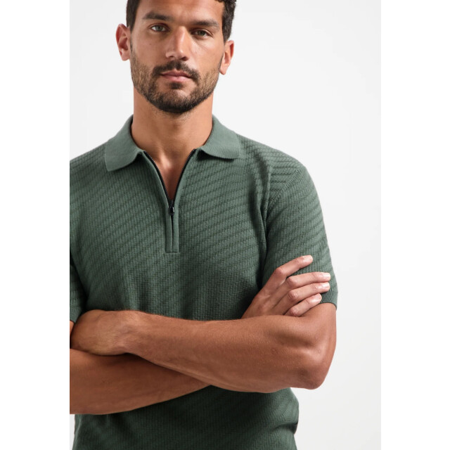 No Excess Pullover short sleeve polo zip soli dark green 29240815-052 large