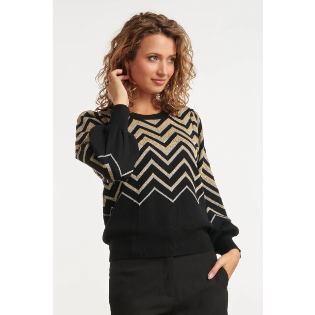 Smashed Lemon 24903 -te gebreide zigzagprint top | 24903-009-XXL large