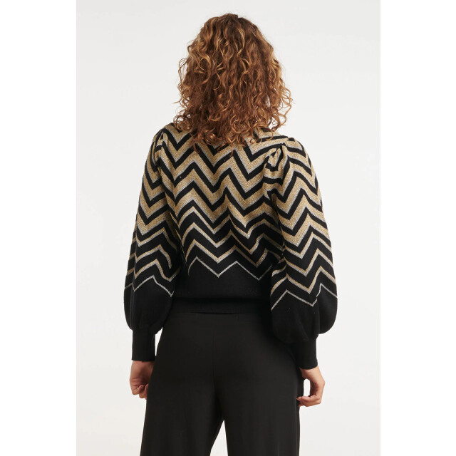 Smashed Lemon 24903 -te gebreide zigzagprint top | 24903-009-XXL large