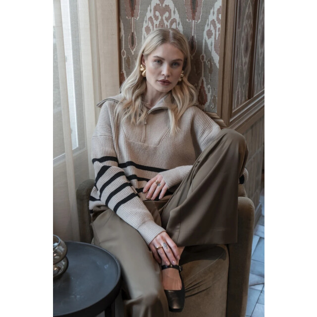 Geisha 54501-10 720 pullover zip striped sand/black 54501-10 720 large