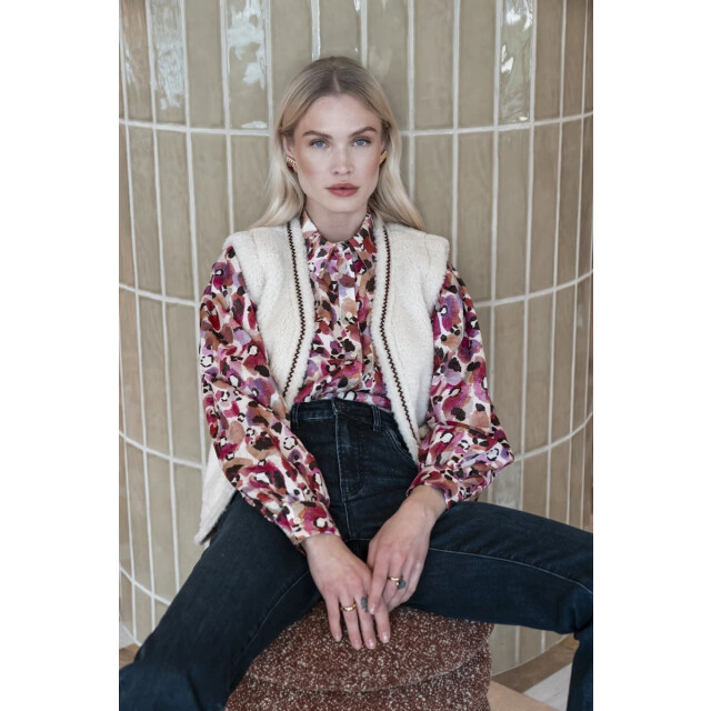 Geisha 55541-19 010 gilet teddy embroidery off-white/tape dark brown zigz 55541-19 010 large