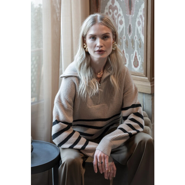 Geisha 54501-10 720 pullover zip striped sand/black 54501-10 720 large