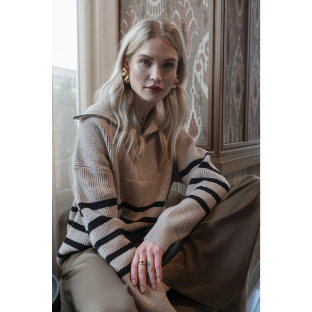 Geisha 54501-10 720 pullover zip striped sand/black 54501-10 720 large