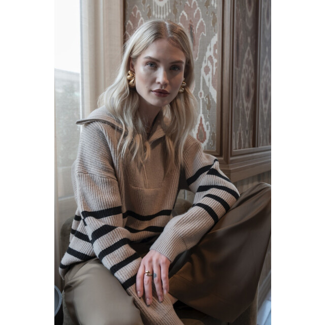 Geisha 54501-10 720 pullover zip striped sand/black 54501-10 720 large