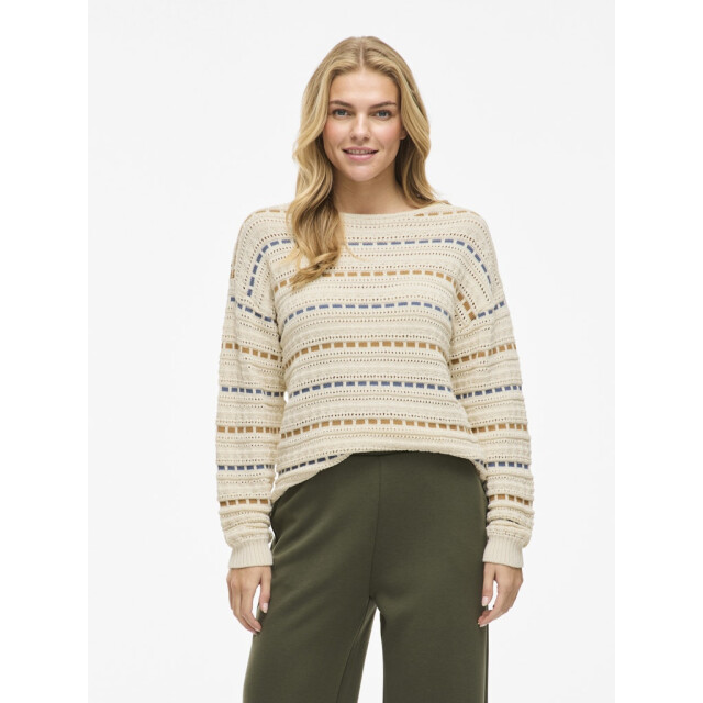 Vila Vimarian o-neck pointelle stripe knitr ecru dessin 4219.08.0022 large Vila Vimarian o-neck pointelle stripe knitr ecru dessin 4219.08.0022 large