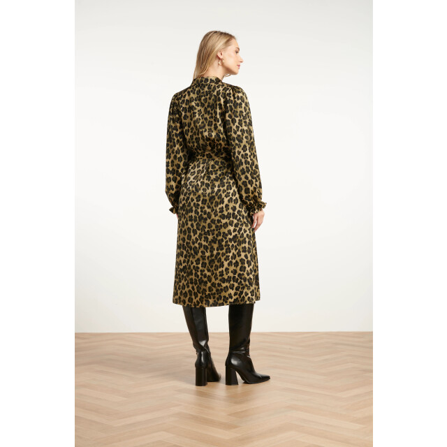 Smashed Lemon Midi shirtjurk met luipaardprint in army en zwart | 25559-550-999 large