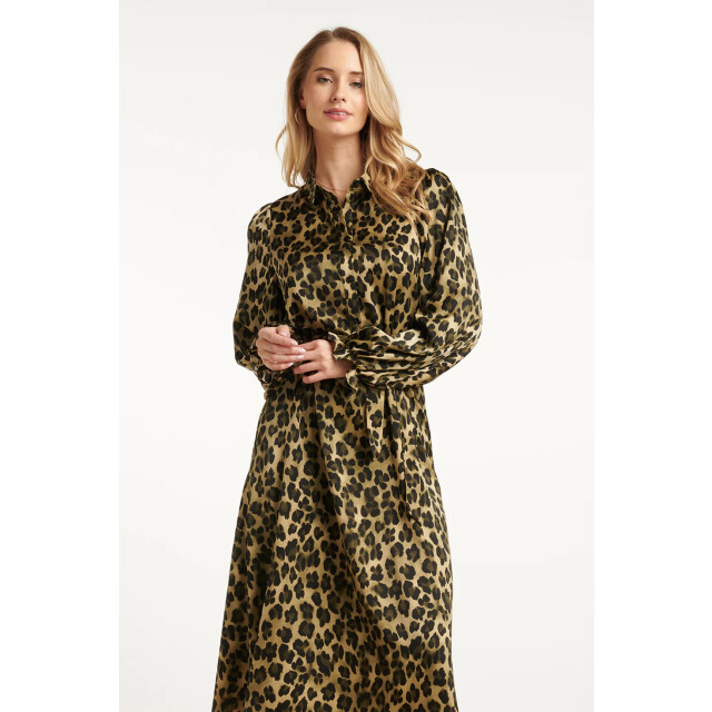 Smashed Lemon Midi shirtjurk met luipaardprint in army en zwart | 25559-550-999 large