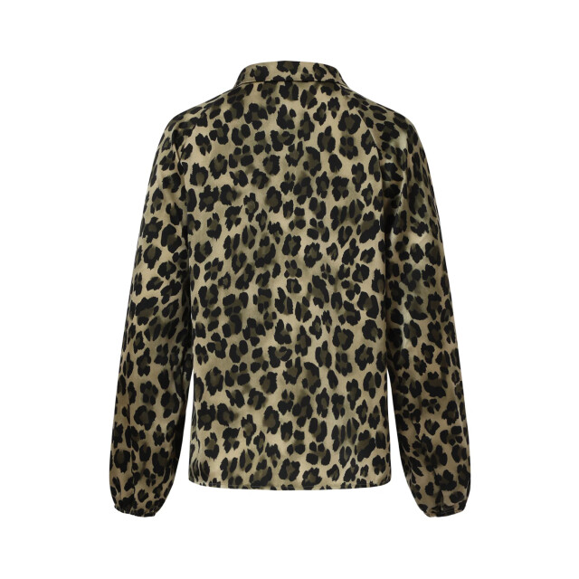 Smashed Lemon Satijnen blouse met luipaardprint en pofmouwen in army en zwart | 8720331375364 large