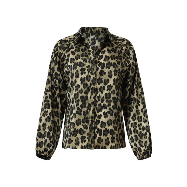 Smashed Lemon Satijnen blouse met luipaardprint en pofmouwen in army en zwart | 8720331375364 large