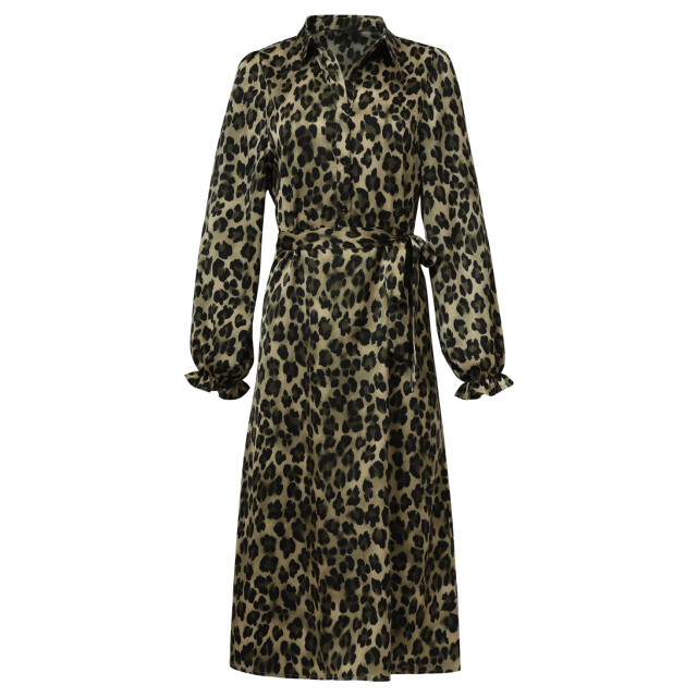 Smashed Lemon Midi shirtjurk met luipaardprint in army en zwart | 25559-550-999 large