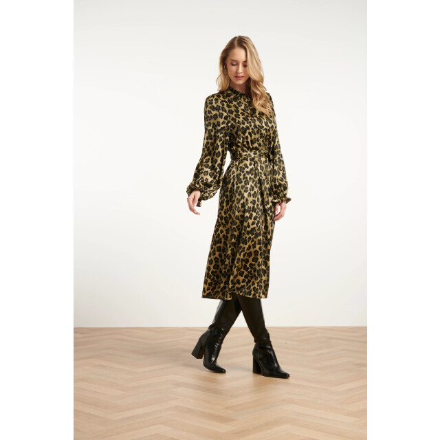 Smashed Lemon Midi shirtjurk met luipaardprint in army en zwart | 25559-550-999 large