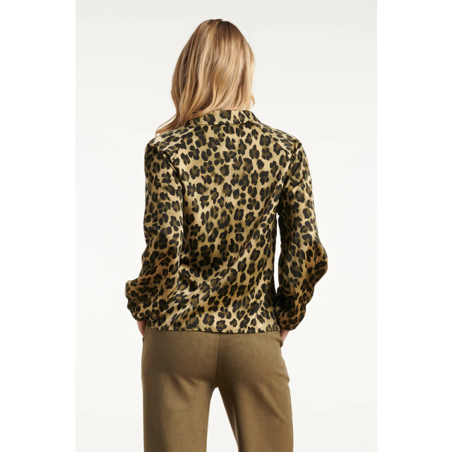 Smashed Lemon Satijnen blouse met luipaardprint en pofmouwen in army en zwart | 8720331375364 large