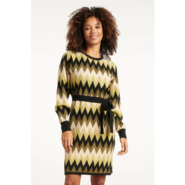 Smashed Lemon Gebreide zigzag jurk army en zand | 25522-550-720 large Smashed Lemon Gebreide zigzag jurk army en zand | 25522-550-720 large