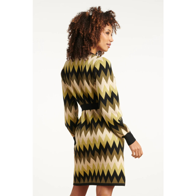 Smashed Lemon Gebreide zigzag jurk army en zand | 25522-550-720 large Smashed Lemon Gebreide zigzag jurk army en zand | 25522-550-720 large