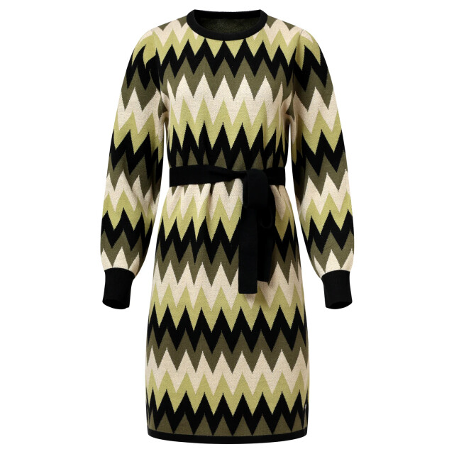 Smashed Lemon Gebreide zigzag jurk army en zand | 25522-550-720 large Smashed Lemon Gebreide zigzag jurk army en zand | 25522-550-720 large
