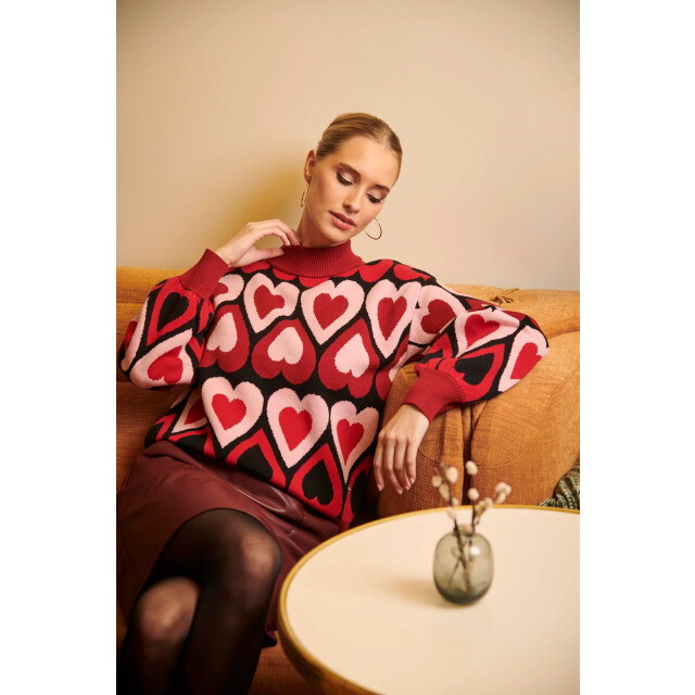 Smashed Lemon Gebreide haartjes knit top in rood en bordeaux | 8720331372172 large