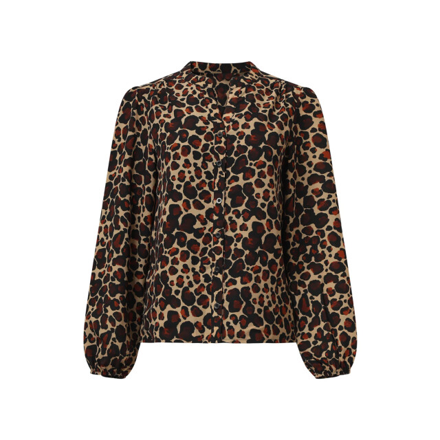 Smashed Lemon Chiffon blouse met cheetahprint en pofmouwen in camel en bruin | 8720331375517 large