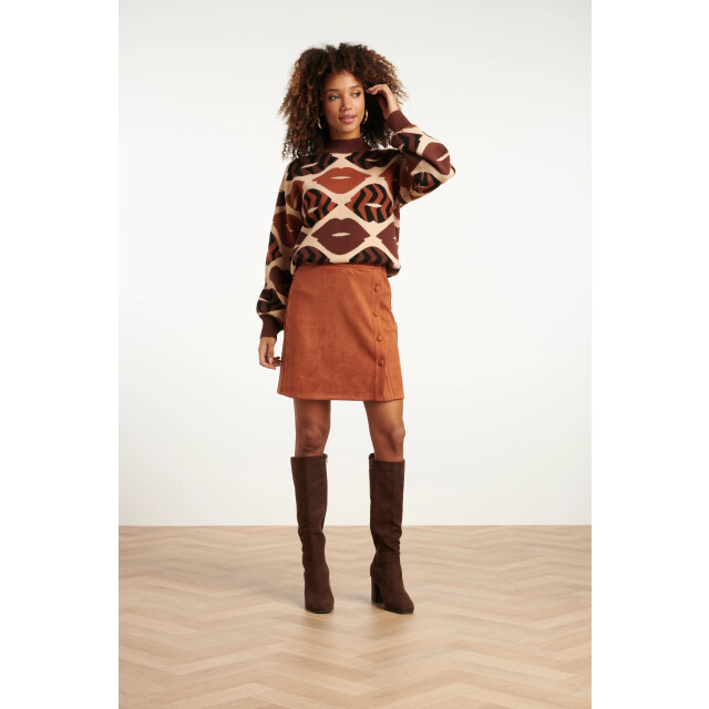Smashed Lemon Gebreide trui met lippenprint in bruin en cognac | 8720331371755 large