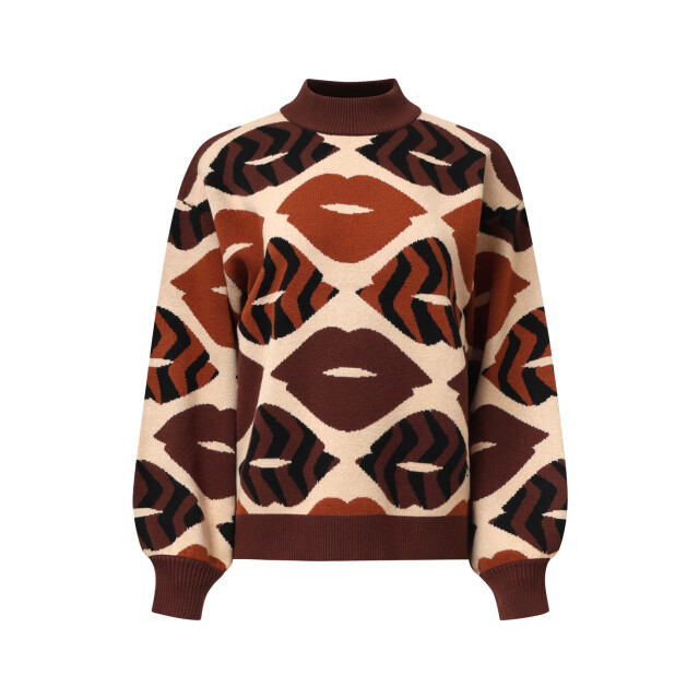 Smashed Lemon Gebreide trui met lippenprint in bruin en cognac | 8720331371755 large