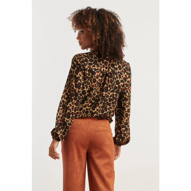 Smashed Lemon Chiffon blouse met cheetahprint en pofmouwen in camel en bruin | 8720331375517 large