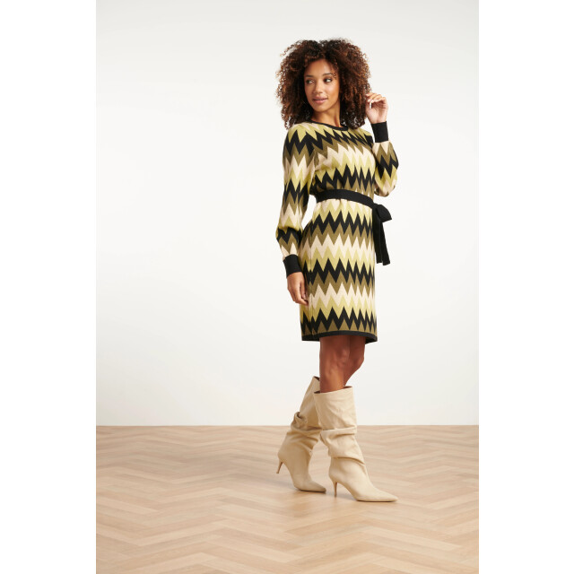 Smashed Lemon Gebreide zigzag jurk army en zand | 25522-550-720 large Smashed Lemon Gebreide zigzag jurk army en zand | 25522-550-720 large
