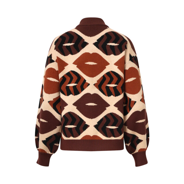 Smashed Lemon Gebreide trui met lippenprint in bruin en cognac | 8720331371755 large