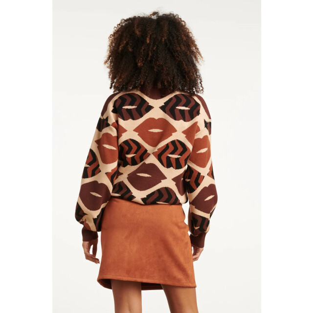 Smashed Lemon Gebreide trui met lippenprint in bruin en cognac | 8720331371755 large