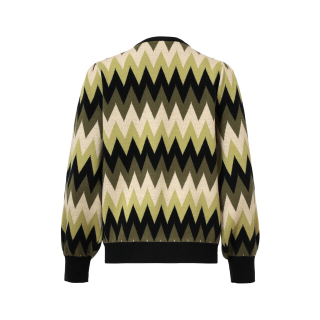 Smashed Lemon Army en zand zigzag gebreide dames top met ronde hals | 8720331371083 large