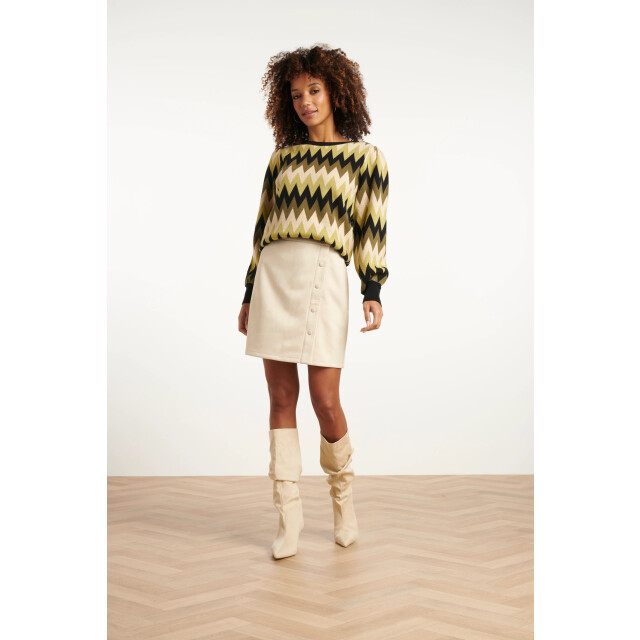 Smashed Lemon Army en zand zigzag gebreide dames top met ronde hals | 8720331371083 large