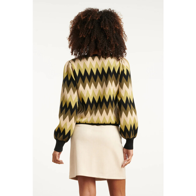 Smashed Lemon Army en zand zigzag gebreide dames top met ronde hals | 8720331371083 large