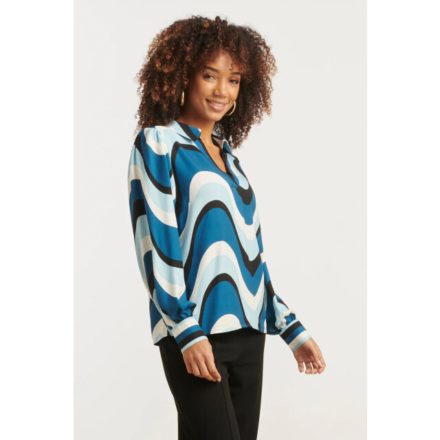 Smashed Lemon Golvende print top in zwart en blauw | 8720331376569 large