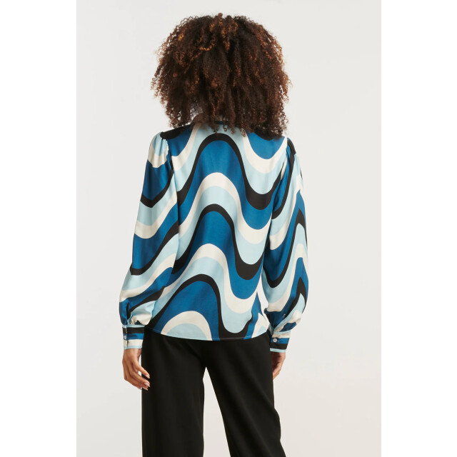 Smashed Lemon Golvende print top in zwart en blauw | 8720331376569 large