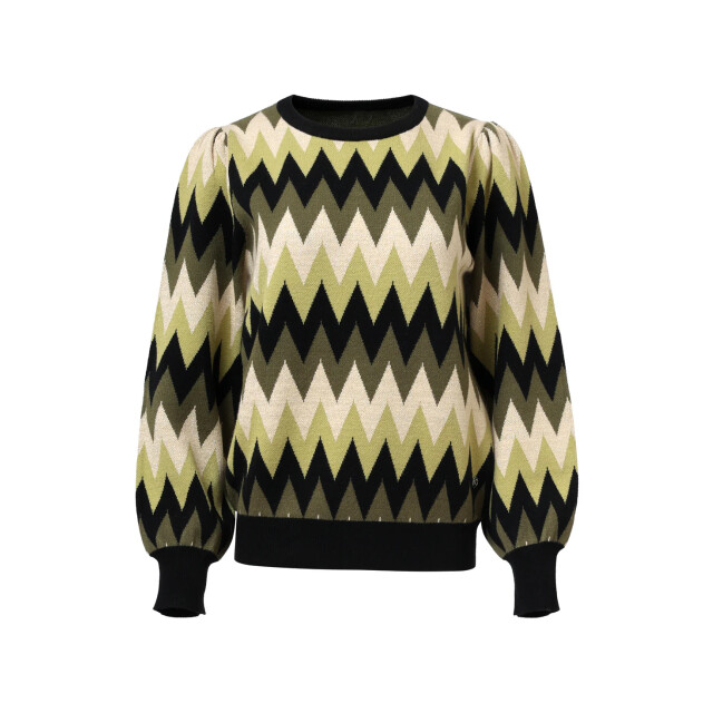 Smashed Lemon Army en zand zigzag gebreide dames top met ronde hals | 8720331371083 large