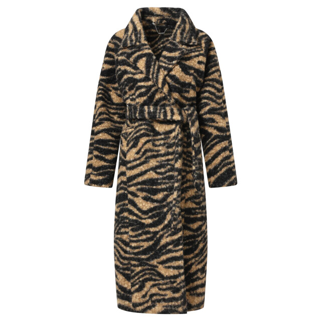 Smashed Lemon Lange bouclé jas met zebraprint in camel en zwart | 8720331373001 large