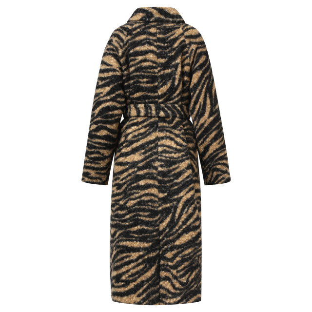 Smashed Lemon Lange bouclé jas met zebraprint in camel en zwart | 8720331373001 large